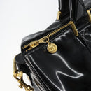 CHANEL Boston Bag Patent leather 2way Black Gold CC Auth 153822-19