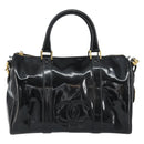 CHANEL Boston Bag Patent leather 2way Black Gold CC Auth 153822-13