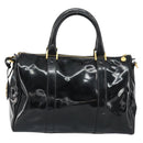 CHANEL Boston Bag Patent leather 2way Black Gold CC Auth 153822-2