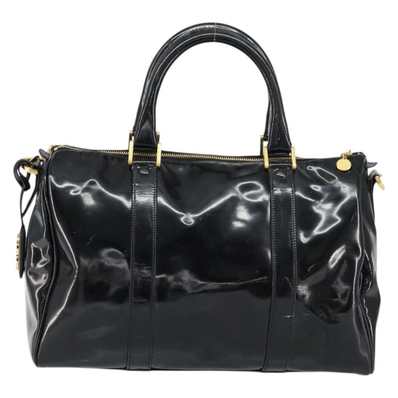 CHANEL Boston Bag Patent leather 2way Black Gold CC Auth 153822