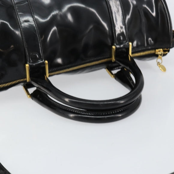 CHANEL Boston Bag Patent leather 2way Black Gold CC Auth 153822