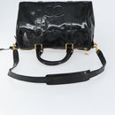 CHANEL Boston Bag Patent leather 2way Black Gold CC Auth 153822-8