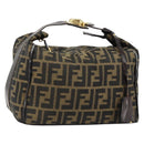FENDI Zucca Canvas Vanity Pouch Black Brown Auth 153823-1