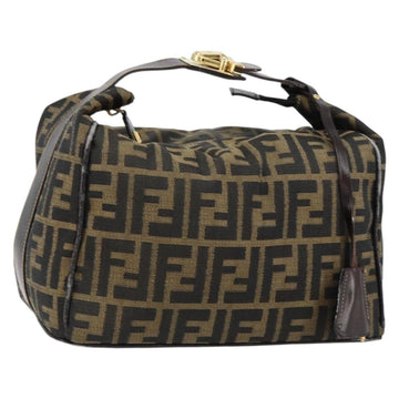 FENDI Zucca Canvas Vanity Pouch Black Brown Auth 153823