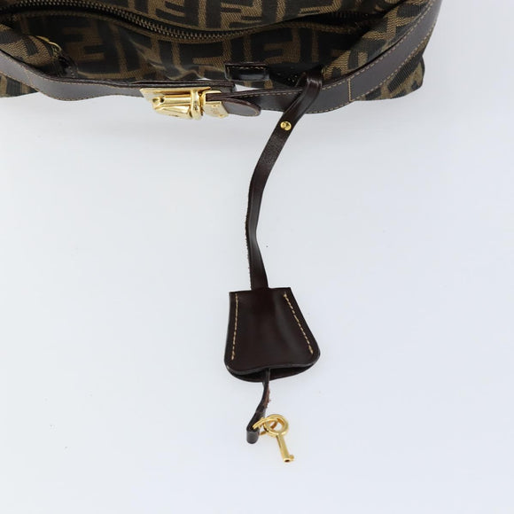 FENDI Zucca Canvas Vanity Pouch Black Brown Auth 153823