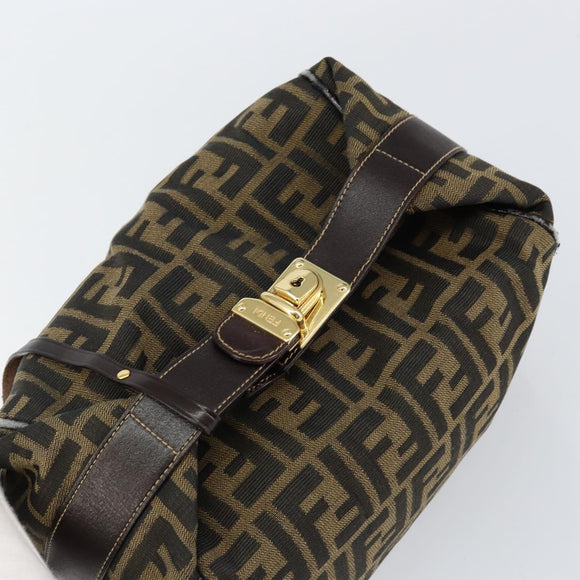 FENDI Zucca Canvas Vanity Pouch Black Brown Auth 153823
