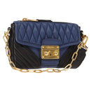 Miu Miu Matelasse Shoulder Bag Leather 2way Blue Black gold Auth 153826-1