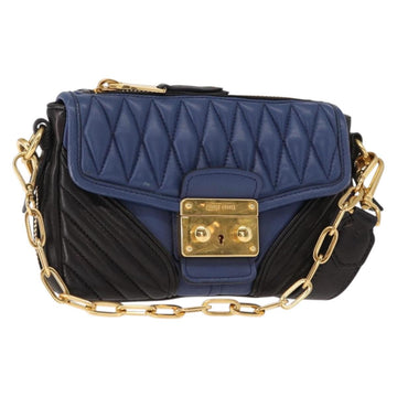 Miu Miu Matelasse Shoulder Bag Leather 2way Blue Black gold Auth 153826