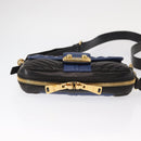 Miu Miu Matelasse Shoulder Bag Leather 2way Blue Black gold Auth 153826-5