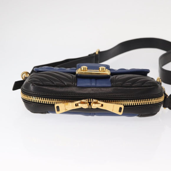 Miu Miu Matelasse Shoulder Bag Leather 2way Blue Black gold Auth 153826