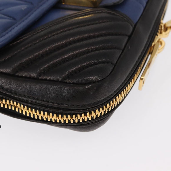 Miu Miu Matelasse Shoulder Bag Leather 2way Blue Black gold Auth 153826