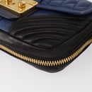 Miu Miu Matelasse Shoulder Bag Leather 2way Blue Black gold Auth 153826-16