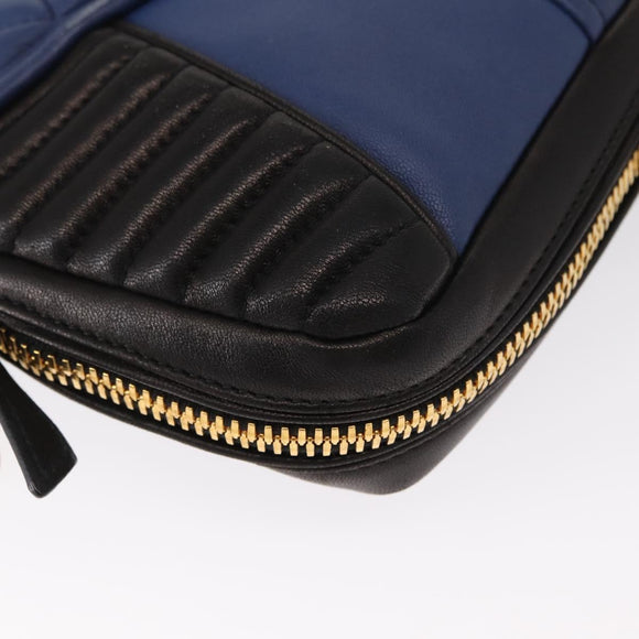 Miu Miu Matelasse Shoulder Bag Leather 2way Blue Black gold Auth 153826