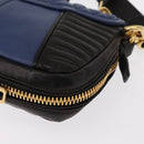 Miu Miu Matelasse Shoulder Bag Leather 2way Blue Black gold Auth 153826-18