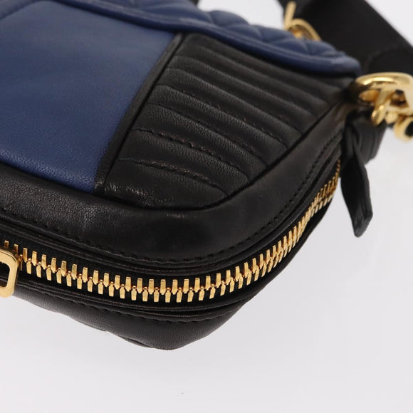 Miu Miu Matelasse Shoulder Bag Leather 2way Blue Black gold Auth 153826
