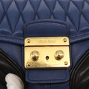 Miu Miu Matelasse Shoulder Bag Leather 2way Blue Black gold Auth 153826-20