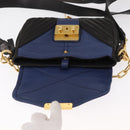 Miu Miu Matelasse Shoulder Bag Leather 2way Blue Black gold Auth 153826-10
