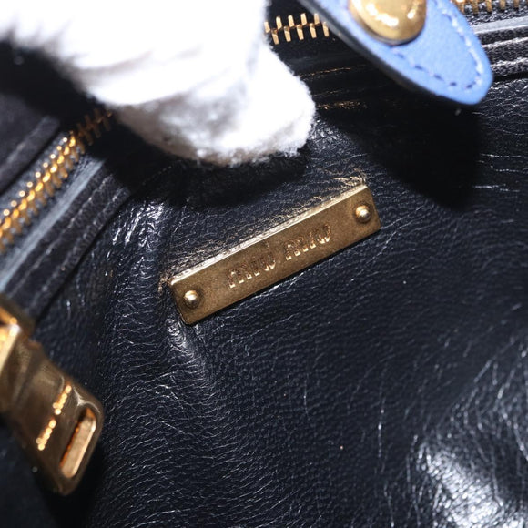 Miu Miu Matelasse Shoulder Bag Leather 2way Blue Black gold Auth 153826