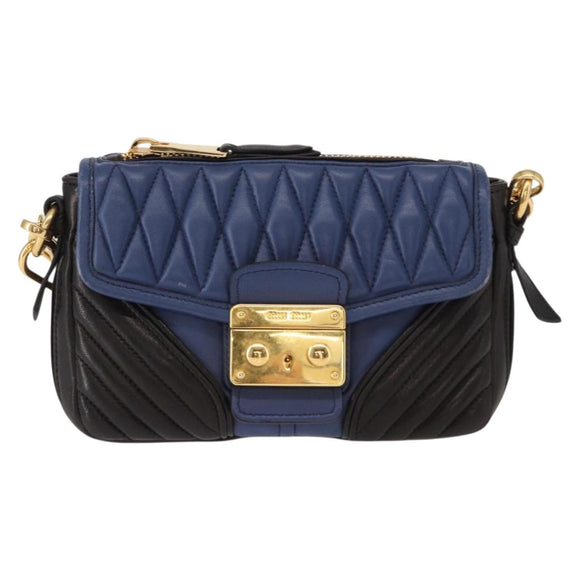 Miu Miu Matelasse Shoulder Bag Leather 2way Blue Black gold Auth 153826