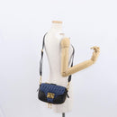 Miu Miu Matelasse Shoulder Bag Leather 2way Blue Black gold Auth 153826-26