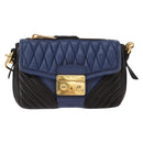 Miu Miu Matelasse Shoulder Bag Leather 2way Blue Black gold Auth 153826-13
