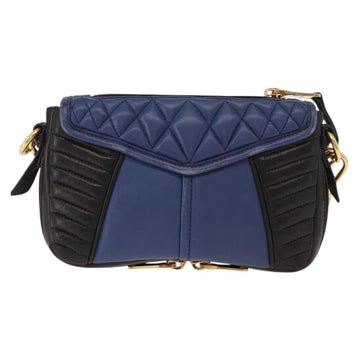 Miu Miu Matelasse Shoulder Bag Leather 2way Blue Black gold Auth 153826 - 0