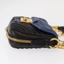 Miu Miu Matelasse Shoulder Bag Leather 2way Blue Black gold Auth 153826-3