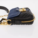 Miu Miu Matelasse Shoulder Bag Leather 2way Blue Black gold Auth 153826-4