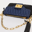 Miu Miu Matelasse Shoulder Bag Leather 2way Blue Black gold Auth 153826-6