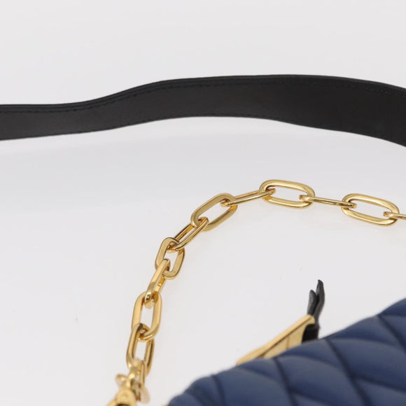 Miu Miu Matelasse Shoulder Bag Leather 2way Blue Black gold Auth 153826