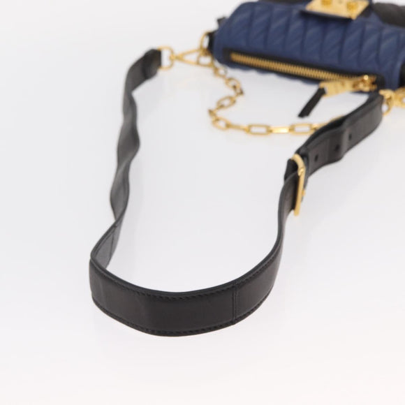 Miu Miu Matelasse Shoulder Bag Leather 2way Blue Black gold Auth 153826
