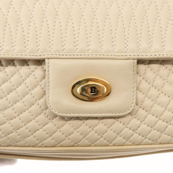 BALLY Quilted Chain Shoulder Bag Leather Ivory Gold Auth 153827