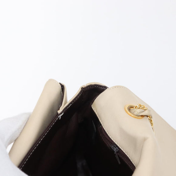 BALLY Quilted Chain Shoulder Bag Leather Ivory Gold Auth 153827