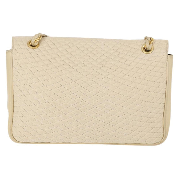 BALLY Quilted Chain Shoulder Bag Leather Ivory Gold Auth 153827