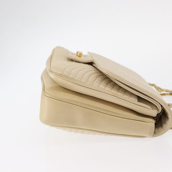 BALLY Quilted Chain Shoulder Bag Leather Ivory Gold Auth 153827