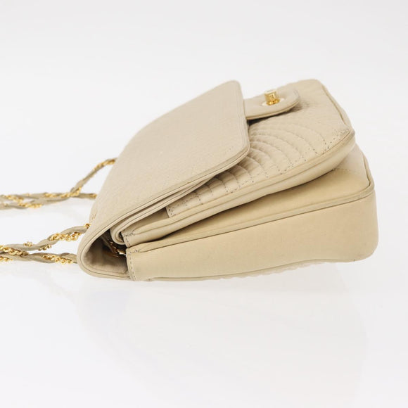 BALLY Quilted Chain Shoulder Bag Leather Ivory Gold Auth 153827