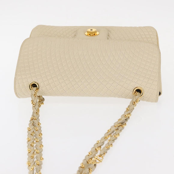 BALLY Quilted Chain Shoulder Bag Leather Ivory Gold Auth 153827