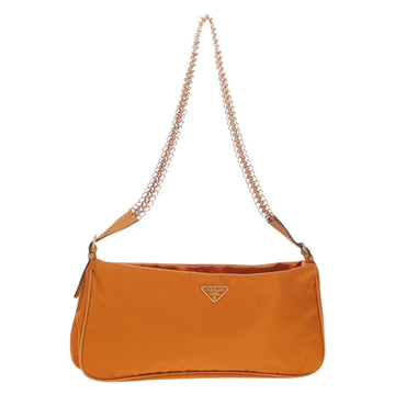 PRADA Chain Shoulder Bag Nylon Orange Gold Auth 153828V
