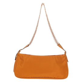 PRADA Chain Shoulder Bag Nylon Orange Gold Auth 153828V - 0