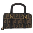 FENDI Zucca Canvas Hand Bag Black Brown Auth 153829-1