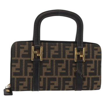 FENDI Zucca Canvas Hand Bag Black Brown Auth 153829