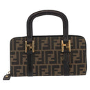FENDI Zucca Canvas Hand Bag Black Brown Auth 153829-13