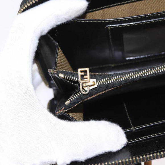 FENDI Zucca Canvas Hand Bag Black Brown Auth 153829