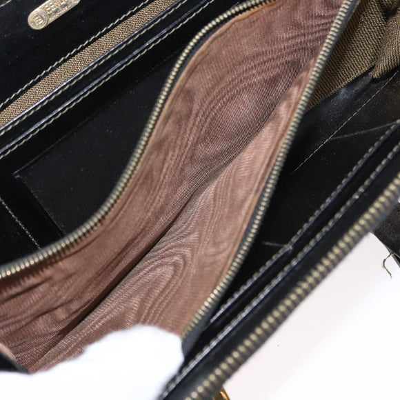 FENDI Zucca Canvas Hand Bag Black Brown Auth 153829