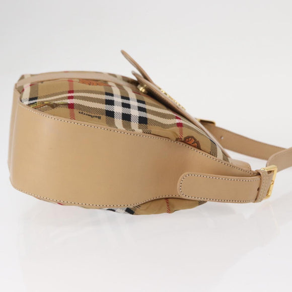Burberrys Nova Check Shoulder Bag Nylon Beige Gold Auth 153830