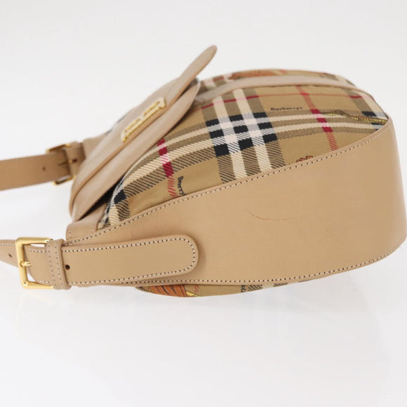 Burberrys Nova Check Shoulder Bag Nylon Beige Gold Auth 153830