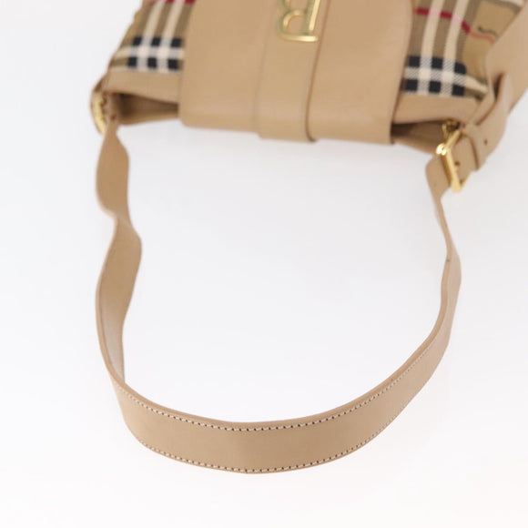 Burberrys Nova Check Shoulder Bag Nylon Beige Gold Auth 153830