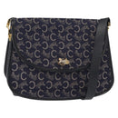 CELINE C Sulky Horse Carriage Shoulder Bag Canvas Leather Navy Gold Auth 153832-1