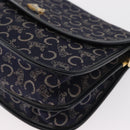 CELINE C Sulky Horse Carriage Shoulder Bag Canvas Leather Navy Gold Auth 153832-14