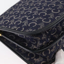 CELINE C Sulky Horse Carriage Shoulder Bag Canvas Leather Navy Gold Auth 153832-15